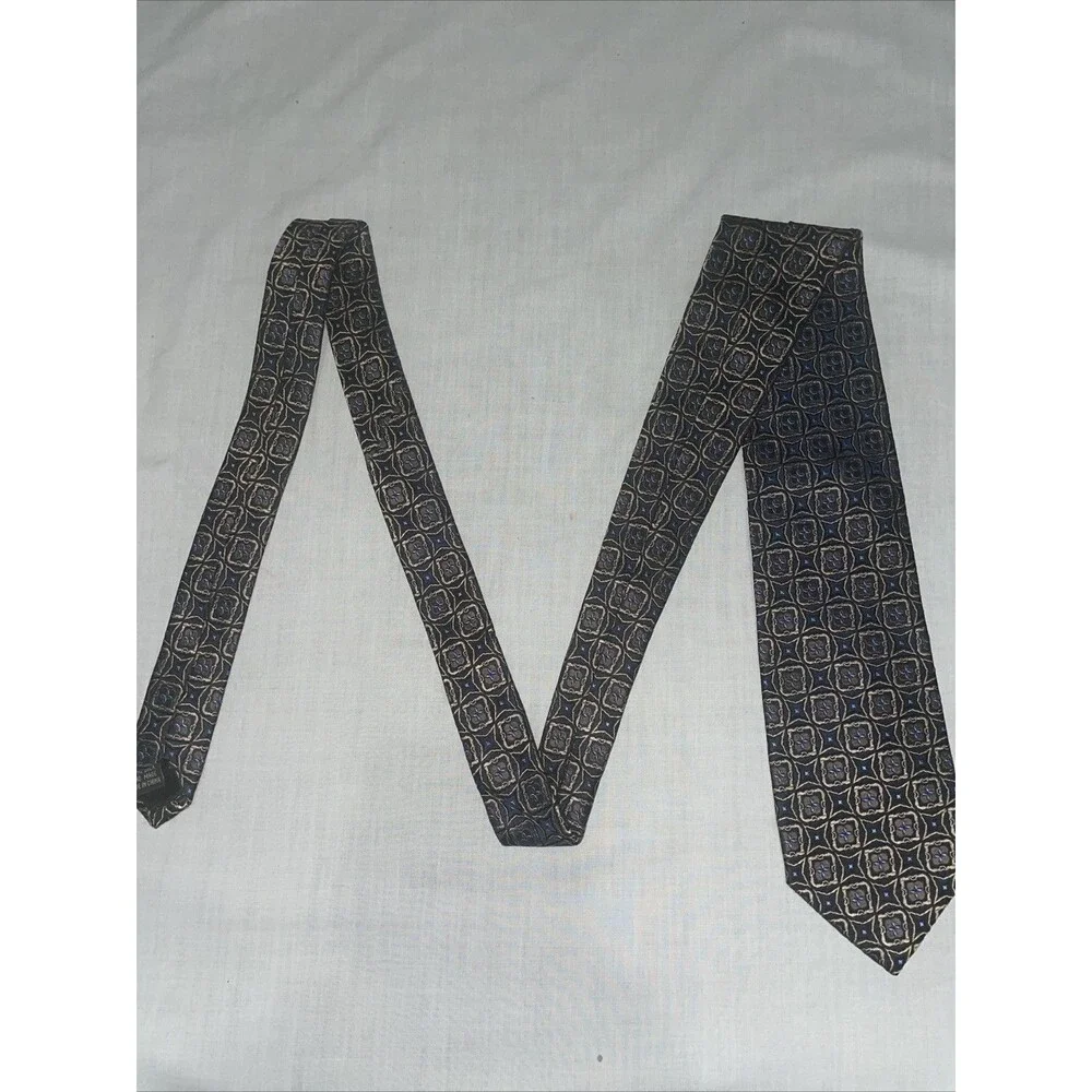 Dona Dona Jacquard Men’s Dress Tie Size 58” 3.5” Black Gold Silk Business Formal